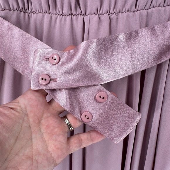 NEW VTG Ursula A Line Midi Dress Chiffon Mauve Pink 7/8 Long Sleeve Beaded Belt - Picture 9 of 14